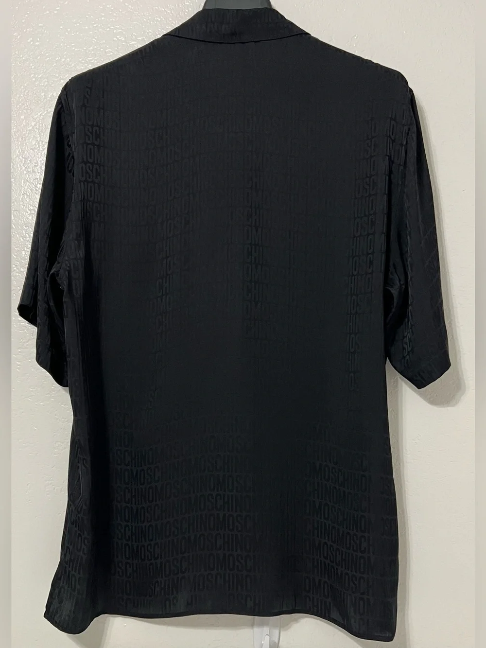 Moschino Couture! Milano Black Logo Jacquard Silk Blend Camp Shirt EU 40 Luxury